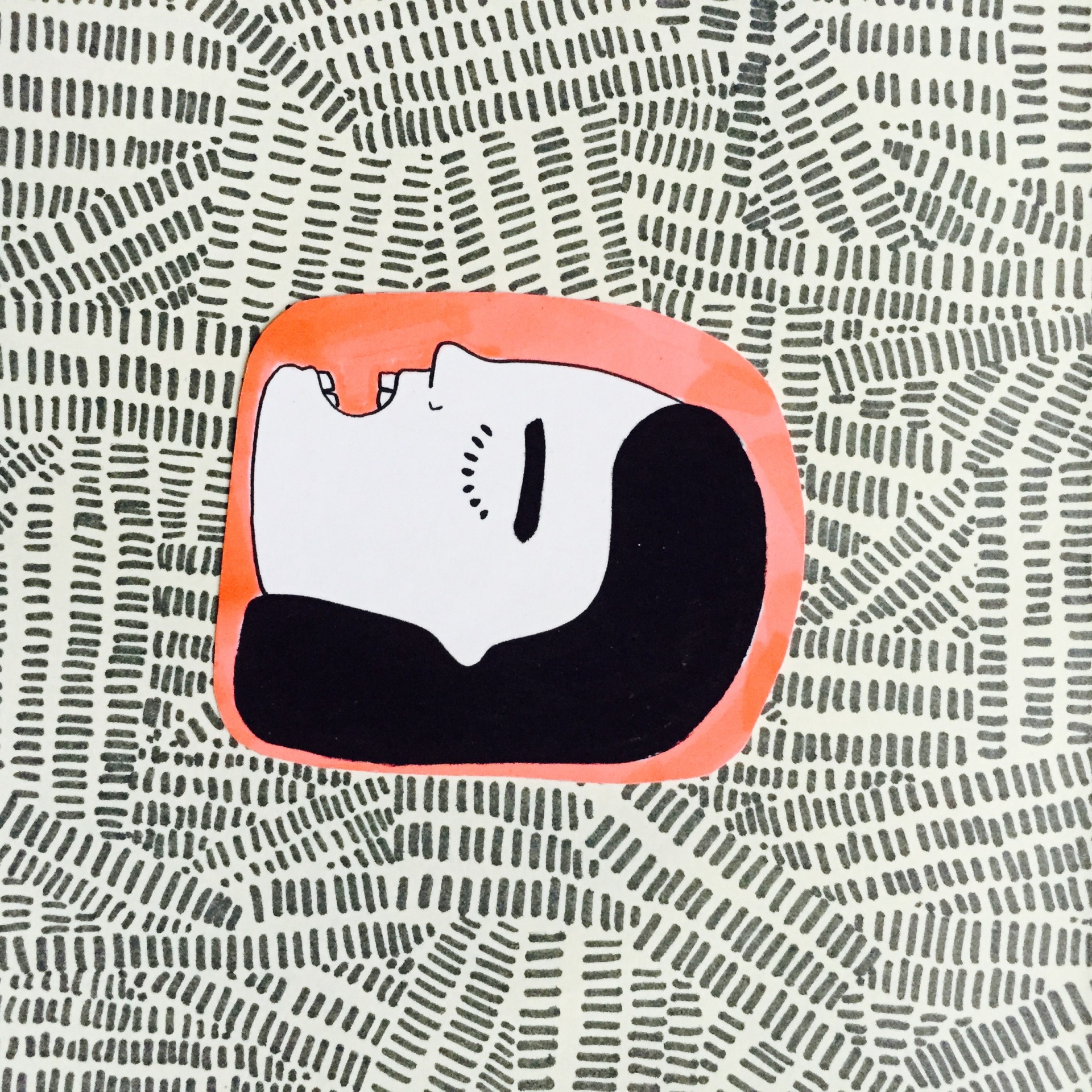 Single sticker of girl face shouting against decorative background. 